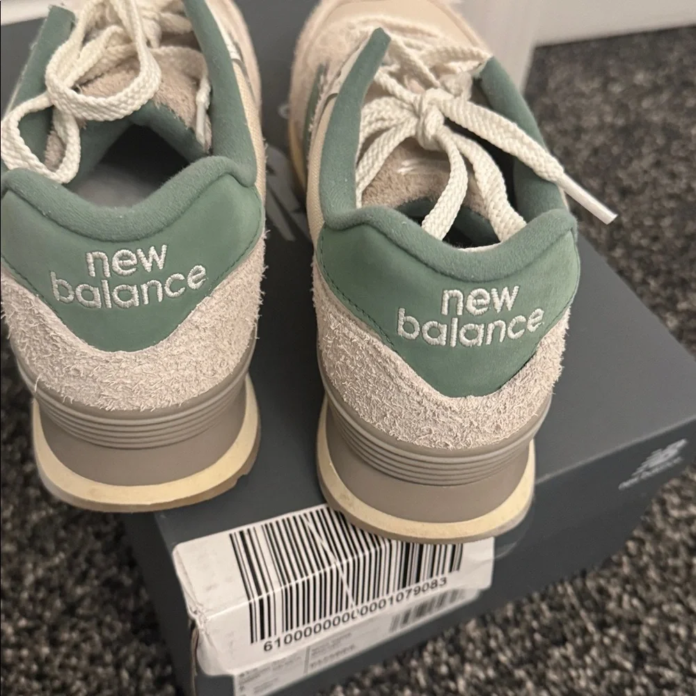 New Balance Beige and Green 574 Sneakers - Picture 3 of 5